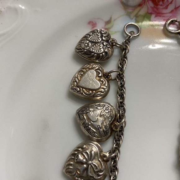 Vintage 14 Double Sided Sterling Puffy Hearts Bracelet - Picture 2 of 7